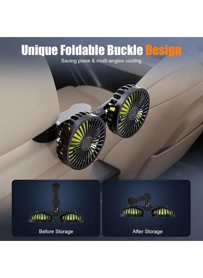 Dual Head USB Car Cooling Fan For Backseat 360 Degree Rotatable 3 Speeds Black - Image 4